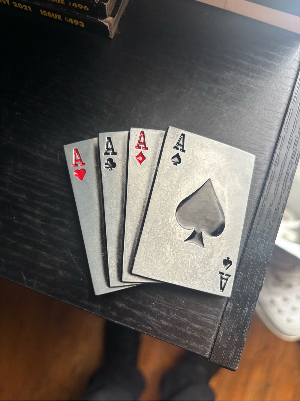 Metal Ace Card Coasters Set in Silver